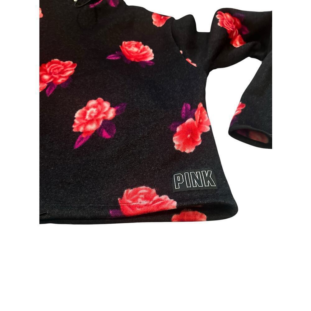 Vs Victorias Secret PINK SWEATER KNIT PULLOVER HOODIE TOP PURE BLACK FLORAL XS - Picture 4 of 6